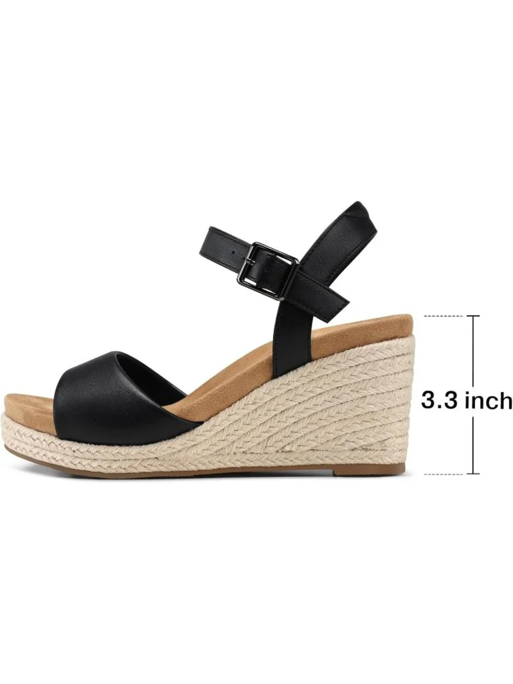 Women's Black Summer Comfortable Adjustable Ankle Strap with Buckle Heel Sandals